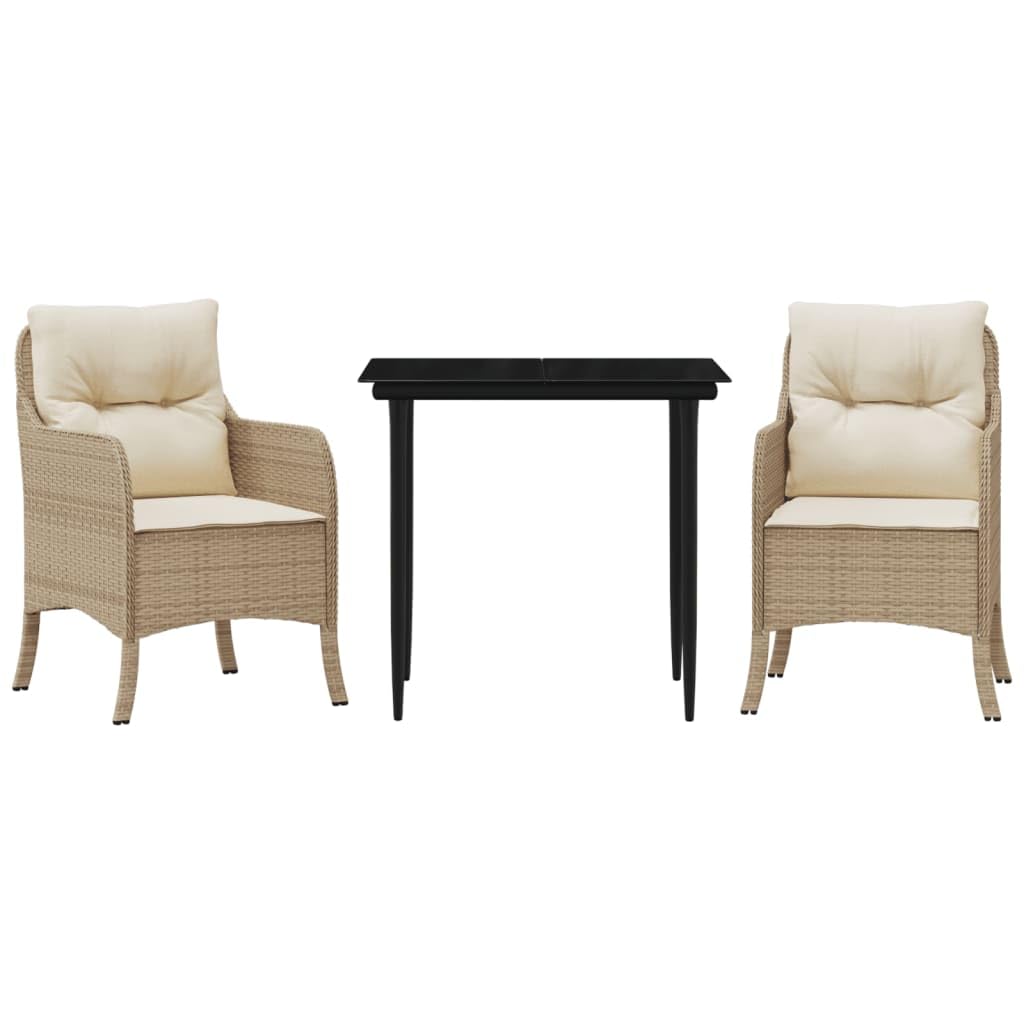 Ensemble repas de jardin 3 pcs table chaises beige en résine tressée
