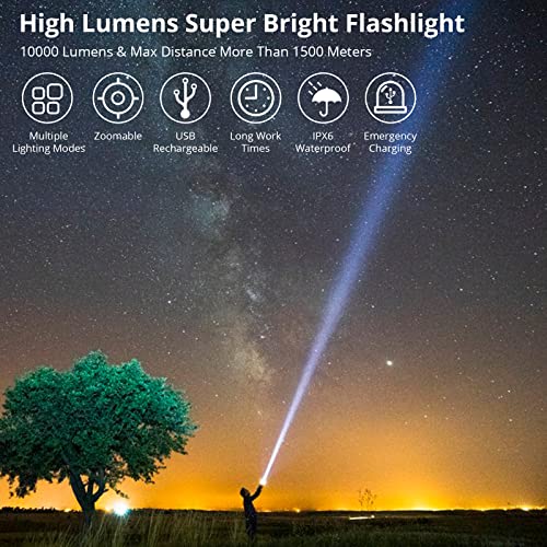MeliInma 100000 Lumen Rechargeable Flashlight, LED Flashlights High Lumens, Super Bright Flash Light, High Powered… - Image 3