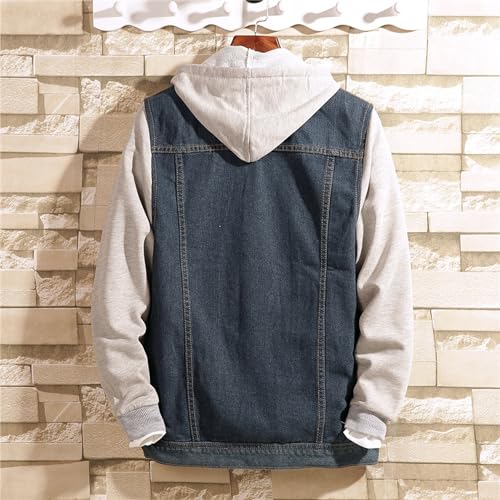 JEKE-DG Men's Hoodie Loose Fit Casual Jean Jacket Long Sleeve Fashion Denim Jackets Button Down Distressed Jean Coat2