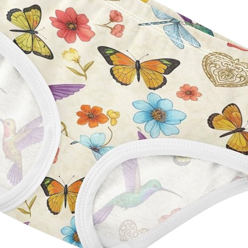 Cotton Girls Underwear Toddler Colorful Vintage Flowers Birds Beige Panties Little Girl Flower Briefs Kids Undies 2t4