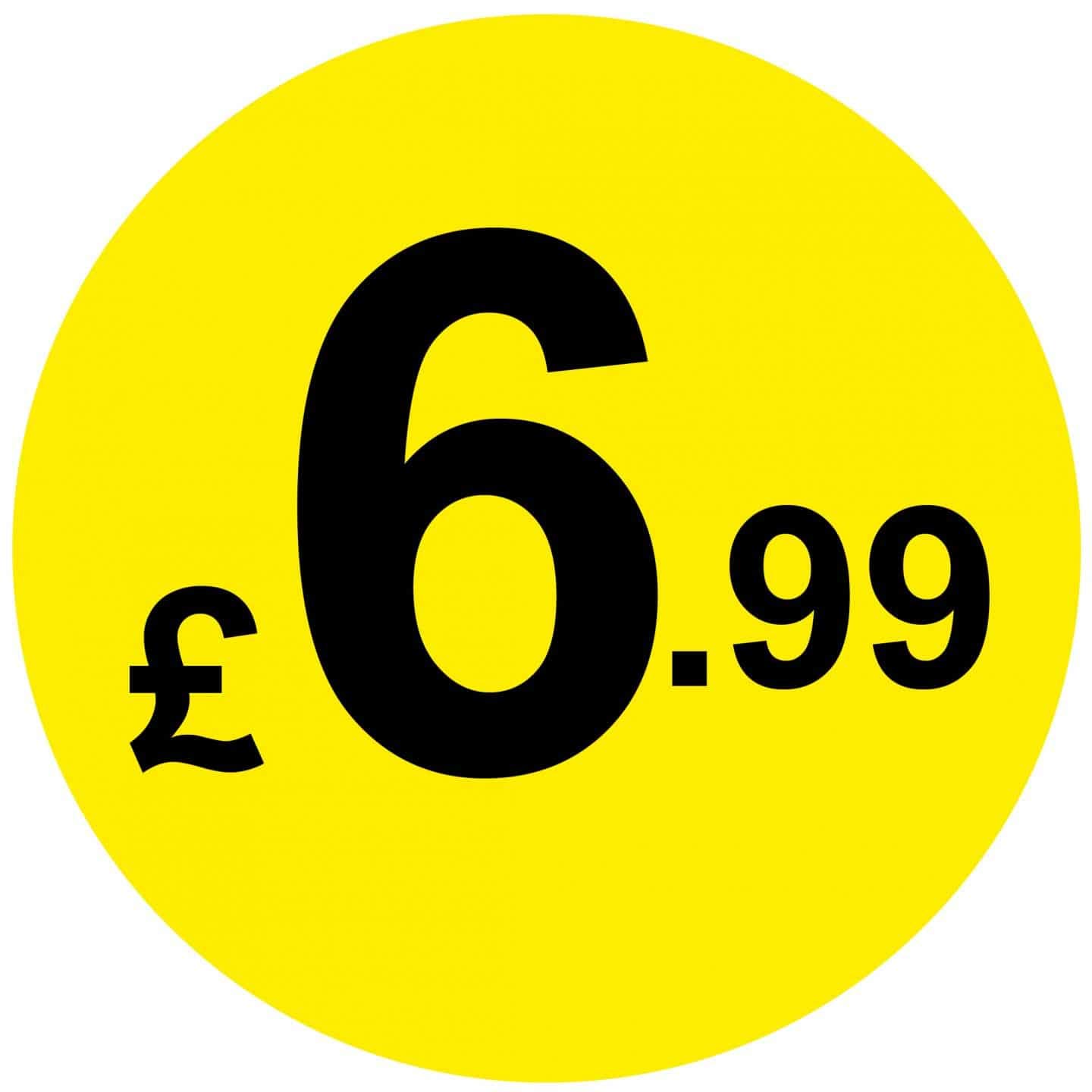 £ Yellow & Black Price Stickers - 45mm, £6.99, 500