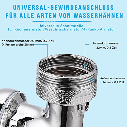 WUHNGD Universal Splash Filter Wasserhahn 1080 Rotating Faucet Extender Aerator Non-Splashing 1080 Degree Swivel Sink Spray Aerator, 2 Water Outlet Mode, Silber