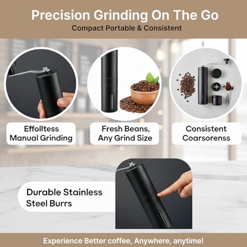Image of Oblivion Portable Premium Manual Coffee Grinder - Travel-Friendly Compact Fresh Coffee Beans Hand-Crank Mill for Coffee Lovers Fresh Ground Coffee Anywhere