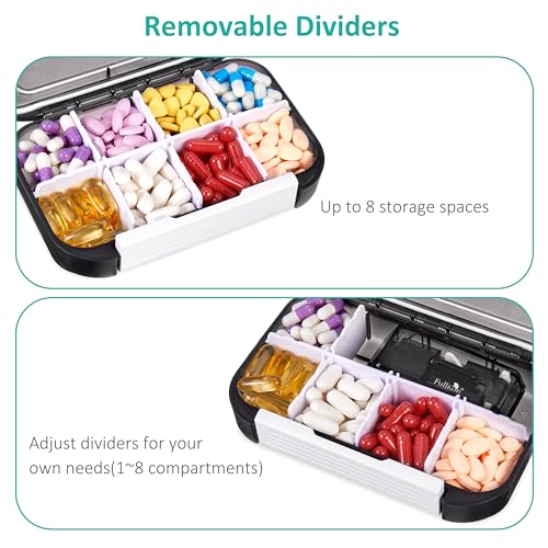 Image of Fullicon Moisture Proof Pill Organizer, 8 Compartment Travel Case, Black