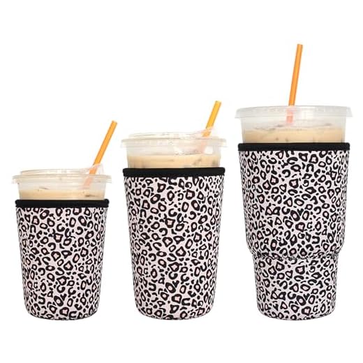 3 Pack Reusable Iced Coffee Sleeves - Xumbtvs Insulator Sleeve for Cold Beverages, Neoprene Cup Holder for Starbucks Coffee, Dunkin Coffee, More (Leopard print)