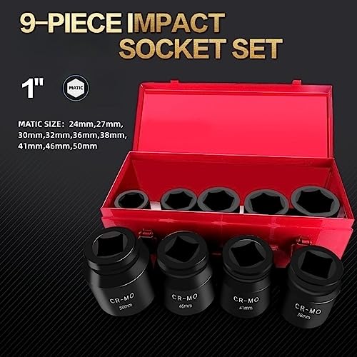 Image of TONYNOL 1 inch Inch Drive Deep Impact Socket Set,9 Pieces,6-Point,Metric Sizes(24mm,27mm,30mm,32mm,36mm,38mm,41mm,46mm,50mm),Cr-Mo Steel