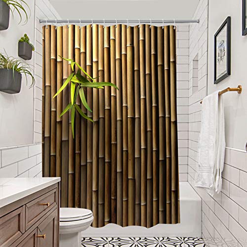 BROSHAN Bamboo Printed Shower Curtain,Zen Spring Nature Bamboo Elegant Tan Home Decorative Bath Curtain, Asian Waterproof Fabric Bathroom Decor Set with Hooks, 72 x 72 Inch
