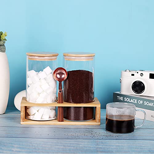 Glass Coffee Containers With Shelf, Set Of 2 Coffee Bean Storage With Bamboo Lids And Spoon, Ground Coffee And Suger Jar Container Set For Coffee Bar (47 Oz) #TOP4