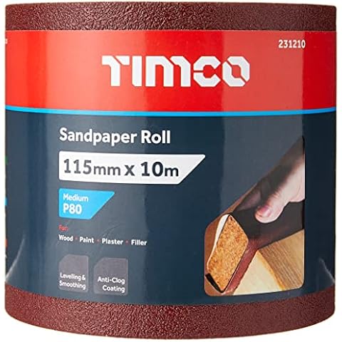 TIMCO 80 Grit Sandpaper Roll, 115mm x 10m Cover