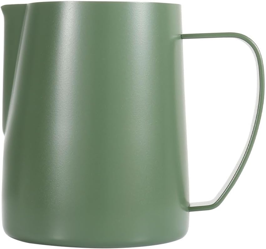Milk Frothing Pitcher, 20oz/600ml Stainless Steel Espresso Steaming Pitcher, Milk Frother Steamer Cup For Latte Art Cappuccino With Measurement Scale, Green