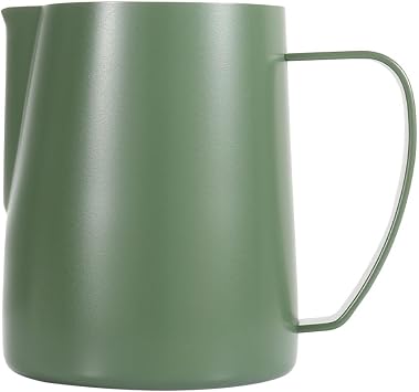 Milk Frothing Pitcher, 12oz/350ml Stainless Steel Espresso Steaming Pitcher, Milk Frother Steamer Cup For Latte Art Cappuccino With Measurement Scale, Green