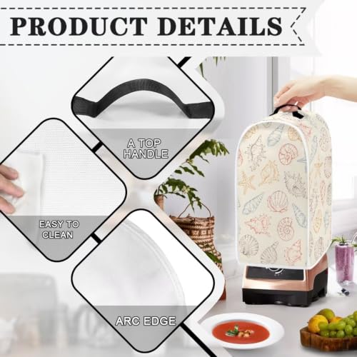 Image of Talayituse Starfish Seashell Conch Sketch Print Blender Dust Cover, Fingerprint Protection Cover for Stand Mixer or Coffee Machine, Home Kitchen Appliance Covers for Stain Dust Resistant Supplies