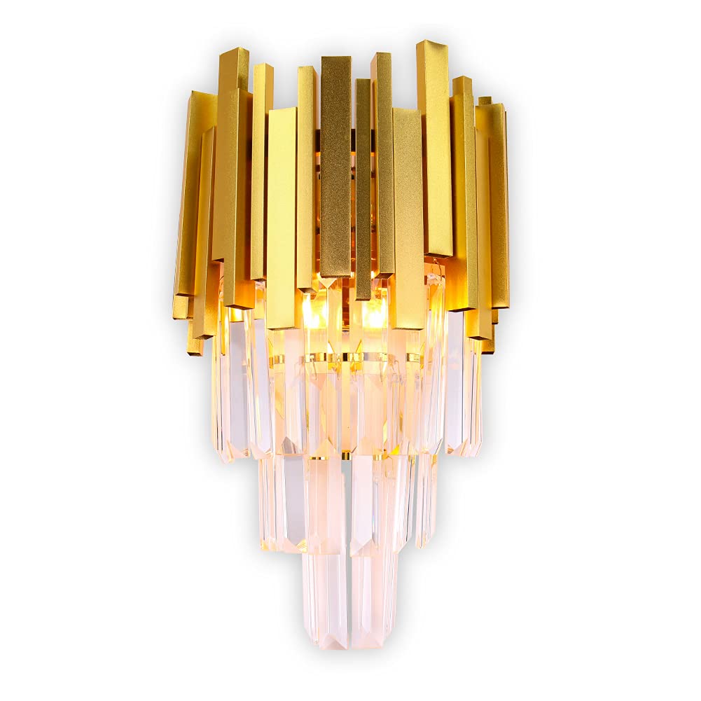 FRIXCHUR Crystal Wandleuchte Gold Square - Nachttischlampe Kristall Nachtlicht für Schlafzimmer, Badezimmer, Flur, Wand Dekor, Treppe, 2*E14