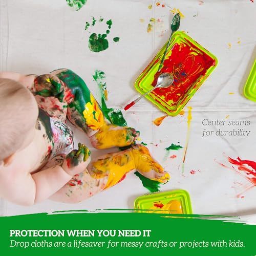 Image of GREEN LIFESTYLE All Purpose Canvas Drop Cloths - Drop Cloth for Painting, Floor Cover, Heavy Duty Protection for Furniture & Surfaces, Reusable Painters Canvas Tarp for Renovation (2 Pack 4x10)