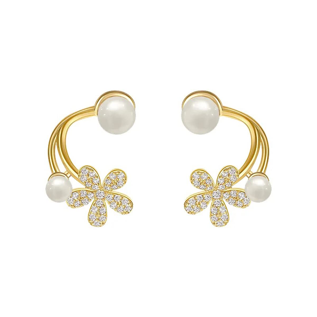Jewels GalaxyGold Plated Korean Floral Pearl Studded Stud Earrings (LQ-ERC-12003)