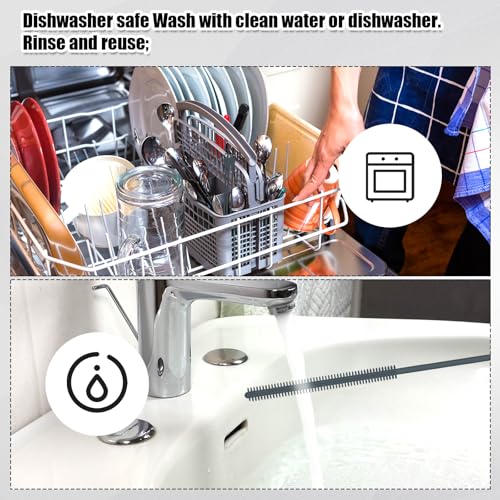 3 Stück Reinigungsbürste, 24 cm Extra Lang Silikon-Strohhalmbürste 6/8/10 mm Wiederverwendbarer Strohhalmreiniger für Wasserflaschen Fugenbürste Pfeifenreiniger Küchenreinigungswerkzeug (Grau)