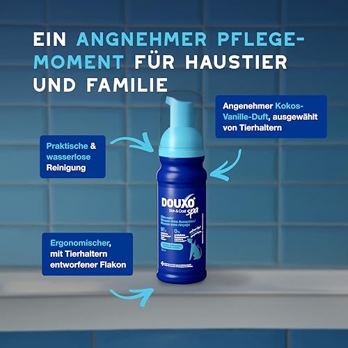 DOUXO Skin & Coat SPA – Ultra-Safe* Trockenshampoo Hund, 150 ml, säubert und erfrischt das Fell, hinterlässt das Fell weich, glänzend und angenehm duftend, hautfreundliche Formel