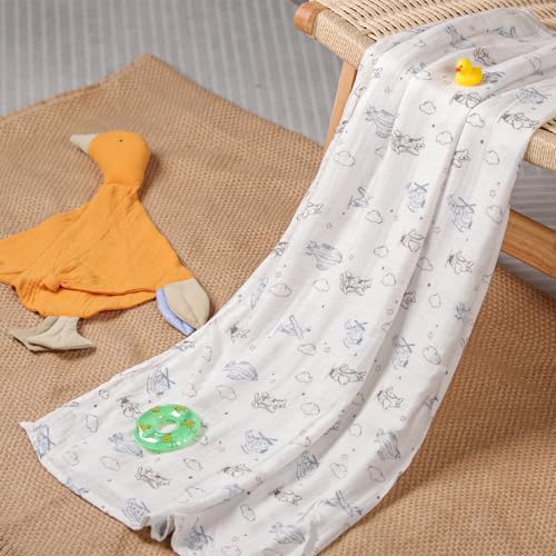 Image of Premium Soft Muslin Cotton Muslin Swaddle Blanket, Silky Baby Receiving Wrap for Newborns Unisex Design, Ideal for Boys and Girls 47x47 Inches (120x120cm) - Large and Comfortable (Airplane & Cloud)