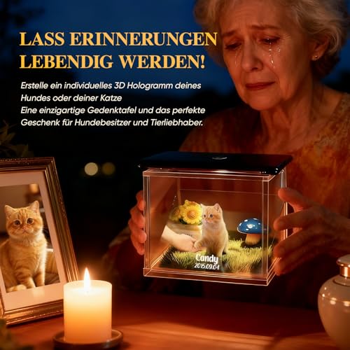 Personalisierte Geschenke für Hundebesitzer - 3D Hunde Figur Hologramm Haus Bilderrahmen Deko mit Foto Gravur Erinnerung Andenken Hund Hundegeschenke Gedenkgeschenke für Hundemama Hundeliebhaber
