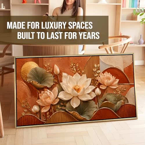 Image of PAPER PLANE DESIGN Elegant Floral Canvas Art with Vintage Gold Floating Frame, 2 x 4 Feet Ready to Hang Canvas Art for Home Decor - FLR-082