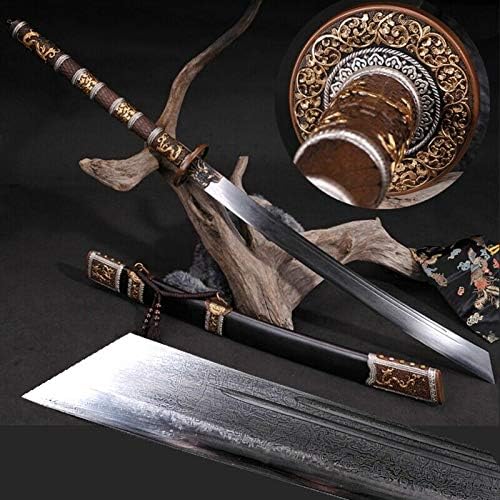 Sharp Pattern Steel Blade Kangxi Emperor Sabre Broadsword Sword Gold-Plate 100% Handmade Grinding Polishing Chinese Longquan Sword Sword Jian Sharp Blade Battle Ready