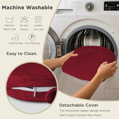 Image of AddGrace Set of 6 Chair Cushions for Metal Dining Chairs 14x14 Red | Non Slip,Washable Removable Cover with Ties, Textured, for Kitchen Dining Room Indoor, Hard Wooden Chairs, Family Gathering