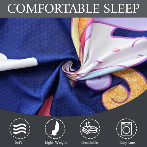 Image of Kids King Size Elastic Fitted Bedsheet for Double Bed with 2 Pillow Covers | 210 TC Cotton | Deep Pocket Fits up to 8 Inch Mattress | Size 78 x 72 Inch | Blue Unicorn Print