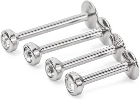 Painful Pleasures 20g 内部ねじ付きラブレットポスト クリスタルジュエルトップ - 1-6mm~1/4インチあたりの価格, ステンレススチール、クリスタル。