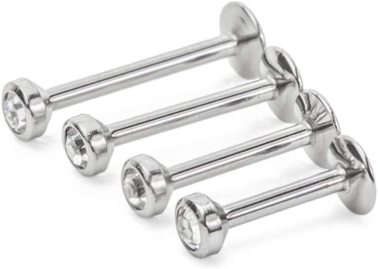 Painful Pleasures 20g 内部ねじ付きラブレットポスト クリスタルジュエルトップ - 1-6mm~1/4インチあたりの価格, ステンレススチール、クリスタル。