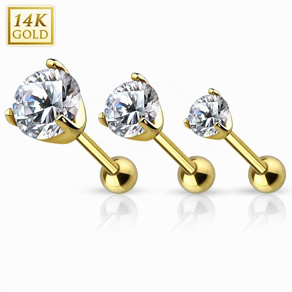 Autiga® Ohr Piercing 14 Karat 585 Echtgold Zirkonia Stecker Tragus Helix Cartilage Barbell Kristalle