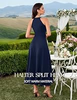 AOCZZ Neckholder Abendkleid Damen Lang für Hochzeitsgast Vokuhila – Ansicht 5