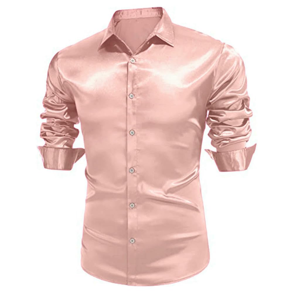 ZBDP Rosa Raso di Seta di Lusso Camicia Da Uomo Slim Manica Lunga Smoking Camicia Maschio Matrimonio Club Party Dance Prom Camisas