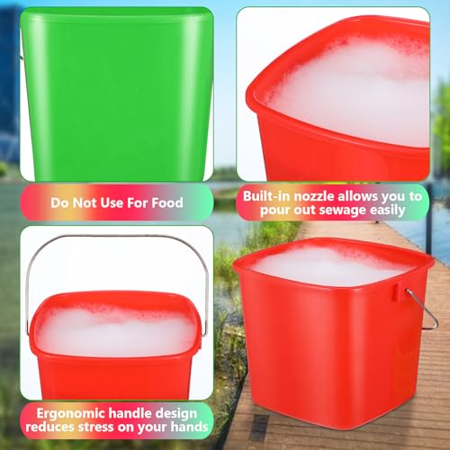 Image of 6 Pcs 3 Quart Cleaning Bucket Small Square Bucket Detergent Pail for Home Commercial Restaurant Kitchen Office School (Green, Red)