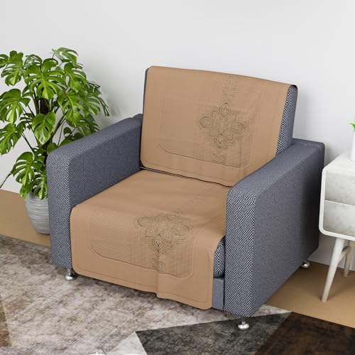Fun Homes Sofa Cover | Net Single Seater Sofa Slip Cover Set | Couch Sofa Cover Set | Sofa Cover for Home | Sofa Slipcover Set | Sofa Cover for Living Room | Plain Maple Flower Print | Golden