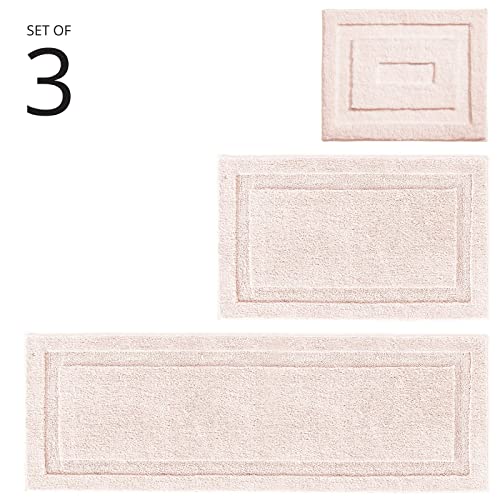 Mdesign Microfiber Soft Polyester Bathroom Rugs For Indoor Bath, Tub, Shower Floor Water Absorbent, Machine Washable, Non-Slip Rectangular Bath Carpets Mats, Hydra Collection, 3 Pieces, Lt. Pink/Blush #TOP3