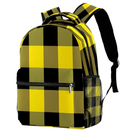 Sac à dos collège au motif écossais jaune, idéal pour la rentrée des classes