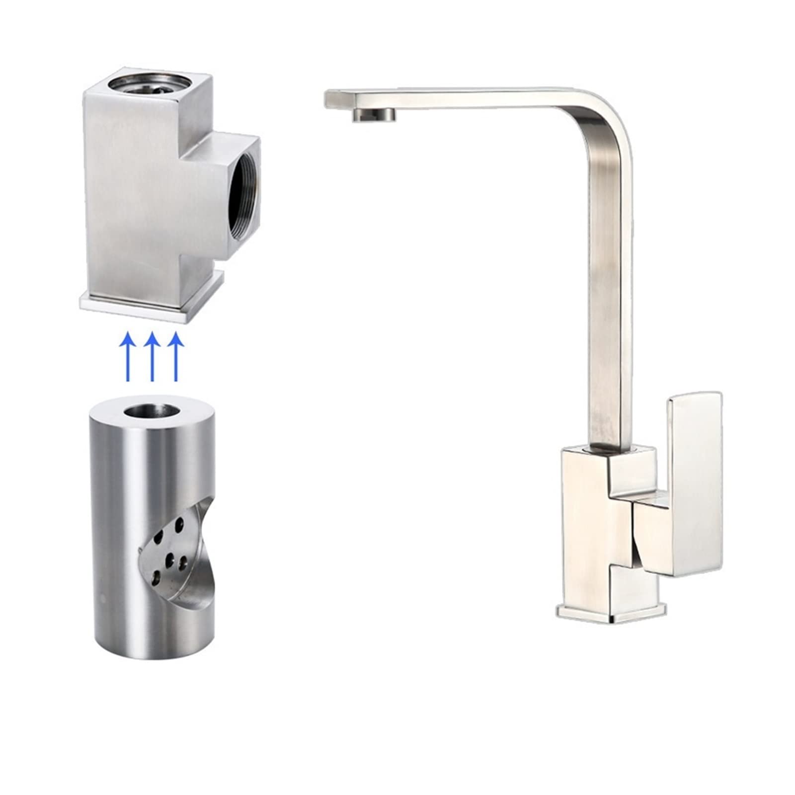 Grifo de cocina monocomando en acero inoxidable 304-B de diseño cuadrado moderno