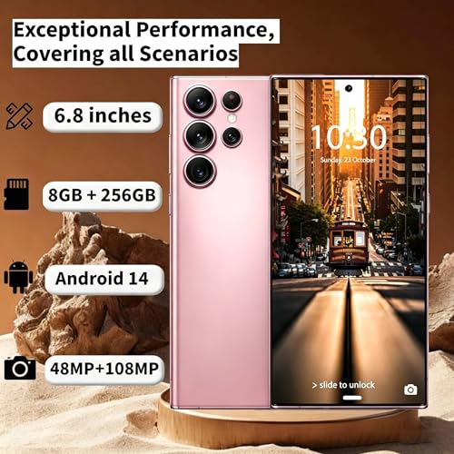 Image of C24 Ultra Unlocked Phone 5G Dual SIM, 8GB+256GB Large Storage Unlockedphone, Android 14.0 Cell Phone, 6800 mAh Battery Smart Phone, 6.8-inch HD Screen /Fingerprint Lock /GPS (Light Pink)