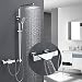 Produktbild Homelody Trennbar Duschsystem mit Wasserfall Badewannenarmatur Thermostat Duscharmatur inkl. 3 Funktion Handbrause Überkopfbrause Duschstange Duschset Dusche für Bad/Badewanne