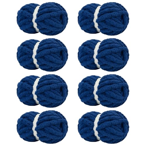 Image of Chunky Yarn for Hand Knitting Soft Jumbo Bulky Fluffy Chenille Yarn for Crocheting Blanket Scarf DIY 8 Pack (Navy Blue, 28yds, 8 Ounces Each)