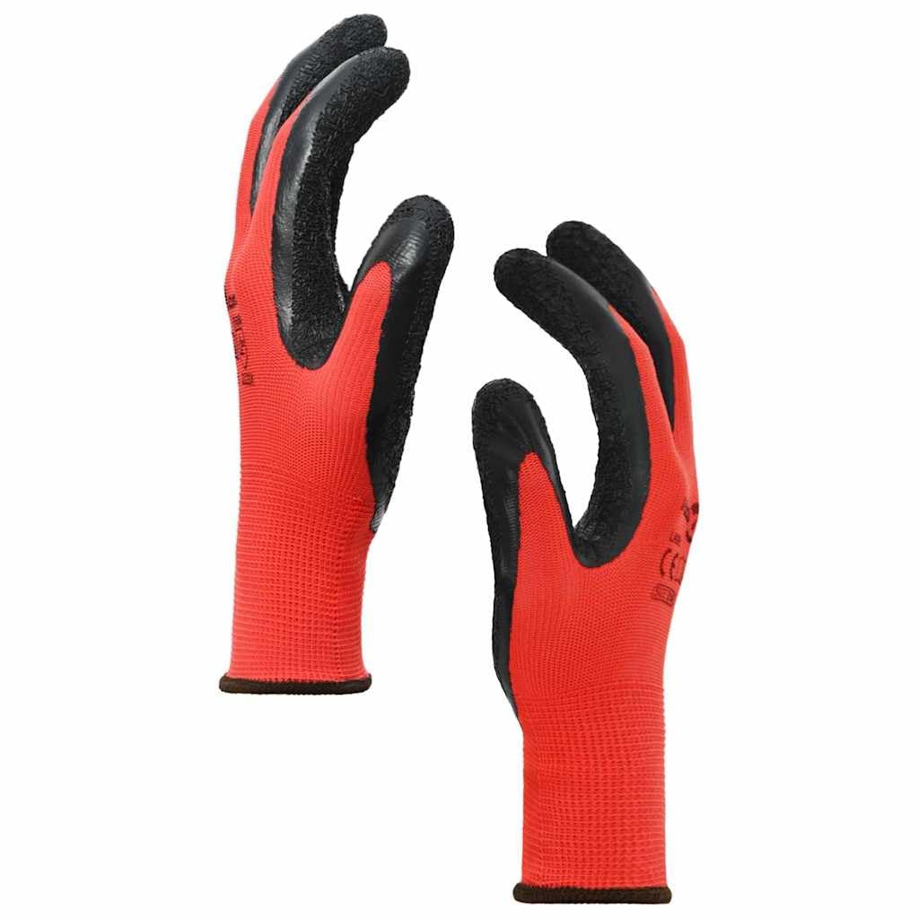 Lot de 24 gants de travail - Rouge et noir - 8 / m - Revêtement en latex - Convient pour l'intérieur et l'extérieur