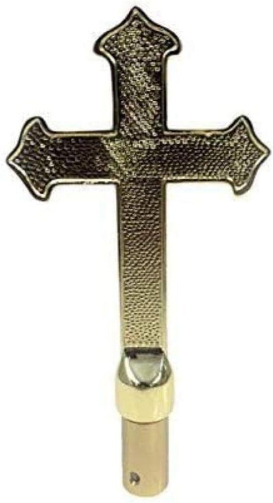 8" Gold Metal Fancy Religious Cross, Finial topper for indoor and parade flagpoles, Made in USA