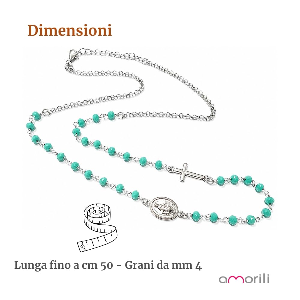 Collana Rosario Girocollo Uomo Donna in Argento 925 con Grani Verde Mare Sfaccettati – Collana Religiosa Cattolica Cristiana di Fede – Gioiello Elegante cll2212