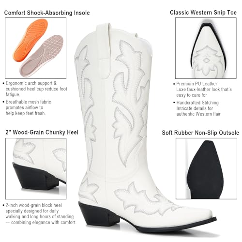 Image of Cowboy Boots for Women - Embroidered Western Cowgirl Boots with Fashion Snip Toe, 1.75-Inch Low Block Heel and All-Day Comfort Fit
