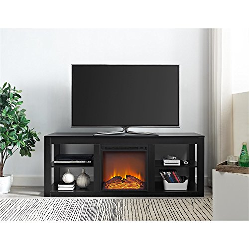 Ameriwood Home Parsons TV Stand with Fireplace, 65", Black - Thumbnail 2