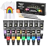 Shuttle Art 布用絵の具 14色(白2本入り) 12ml 布絵の具セット 布描き絵の具 ウォッシャブル 洗っても落ちない ファブリックペイント ペイントブラシ3本付き 速乾 耐久 Tシャツ かばん スニーカー イラスト DIY 収納便利 子供 プレゼント