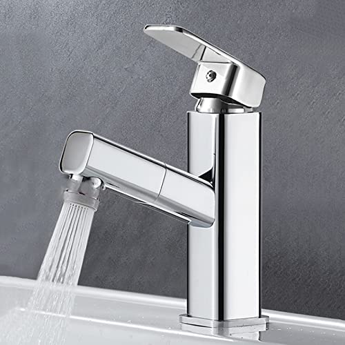 Mitigeur extractible à levier unique pour lavabo de salle de bain avec douchette 2 jets