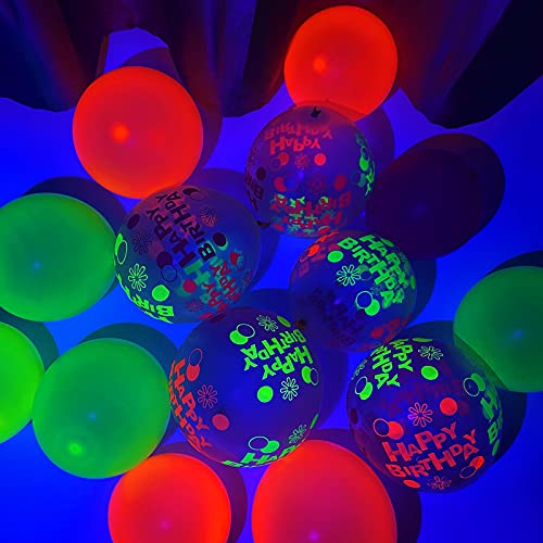 180 Pieces Uv Neon Balloon 12 Inch Blacklight Glow Party Balloon Including 150 Pieces 5 Solid Color Fluorescent Balloon 30 Pieces Printing Neon Fluorescent Balloon For Party Supply (Simple Style) #TOP3