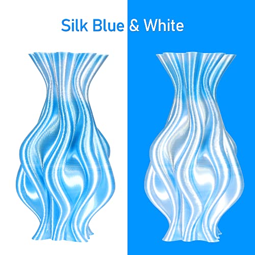 Image of MIKA3D Dual Color 3D Silk Sapphire Blue White PLA Coextrusion Filament, 1.75mm 2 Colors in 1 Printing Multi Colored Silk PLA, Widely Fit for 3D Printer, 2.2lbs /1kg 3D Material with Bicolor 2 Colors
