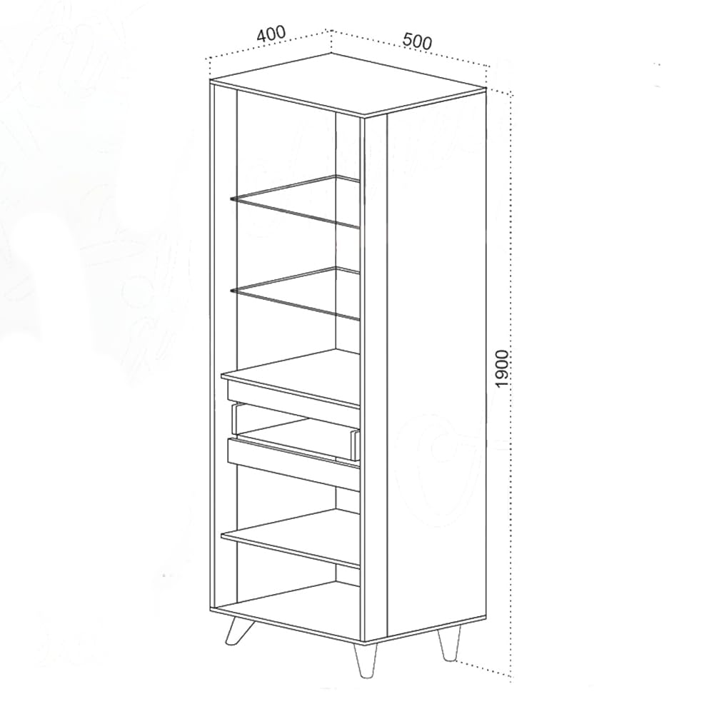 ARREDO DA CASA Vetrina Moderna per Soggiorno, 50x190x40 cm, Illuminazione LED, Cassetto ad Estrazione Totale e Ante Soft-Closing, Rovere/Grafite/Beige VU1